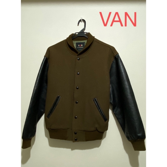 公式ショップ】 VAN Jacket VAN／㉓袖革（黒）スタジャン（Ｌ