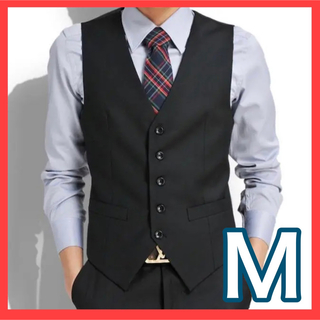 【高品質】スーツ ベスト メンズ フォーマル  M 黒(スーツベスト)