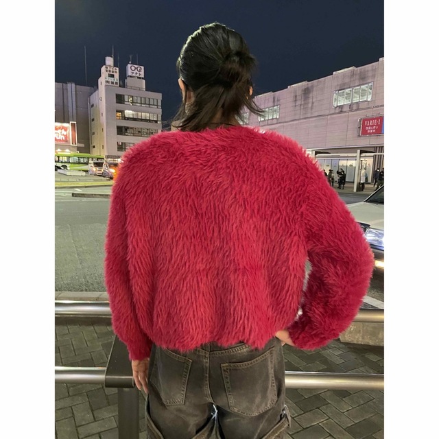 モヘアカーディガン ショート丈 レッド ピンク vintageの通販 by モヘアカーディガン ショート丈 レッド ピンク vintageの通販 by