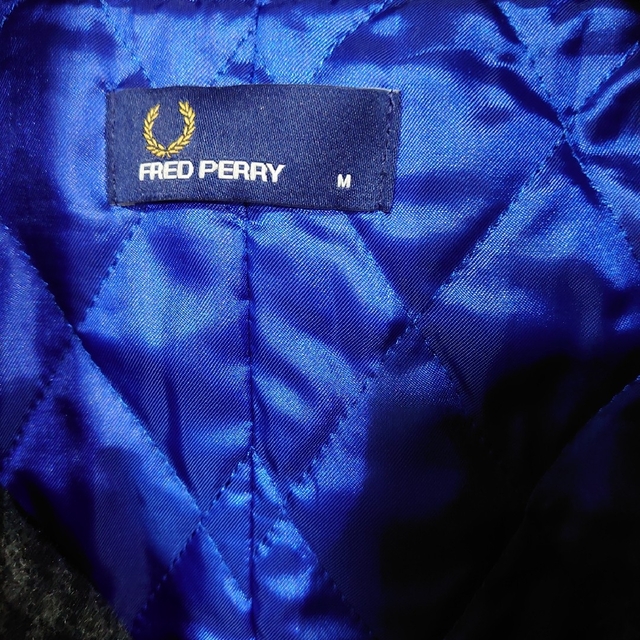 FRED PERRY(フレッドペリー)のFREDPERRY フレッドペリー チェックピーコート メンズM グレー 青 メンズのジャケット/アウター(ピーコート)の商品写真