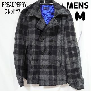 FRED PERRY - FREDPERRY フレッドペリー チェックピーコート メンズM グレー 青