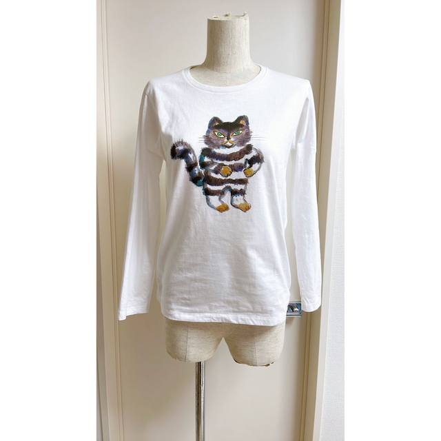 Design Tshirts Store graniph(グラニフ)のグラニフ 100万回生きたねこ カットソー ロンT コラボ 絵本 白 XS 長袖 レディースのトップス(Tシャツ(長袖/七分))の商品写真