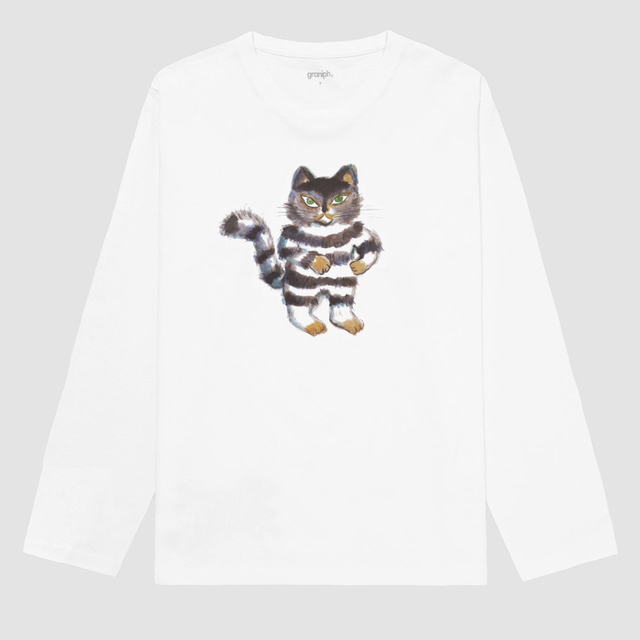 Design Tshirts Store graniph(グラニフ)のグラニフ 100万回生きたねこ カットソー ロンT コラボ 絵本 白 XS 長袖 レディースのトップス(Tシャツ(長袖/七分))の商品写真