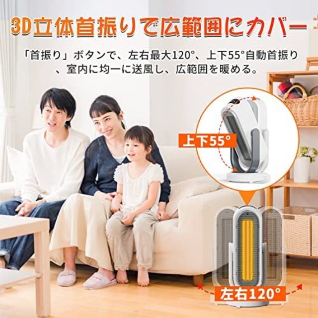 2022冬セラミックヒーターECO省エネモード&上下左右自動首振り 温度