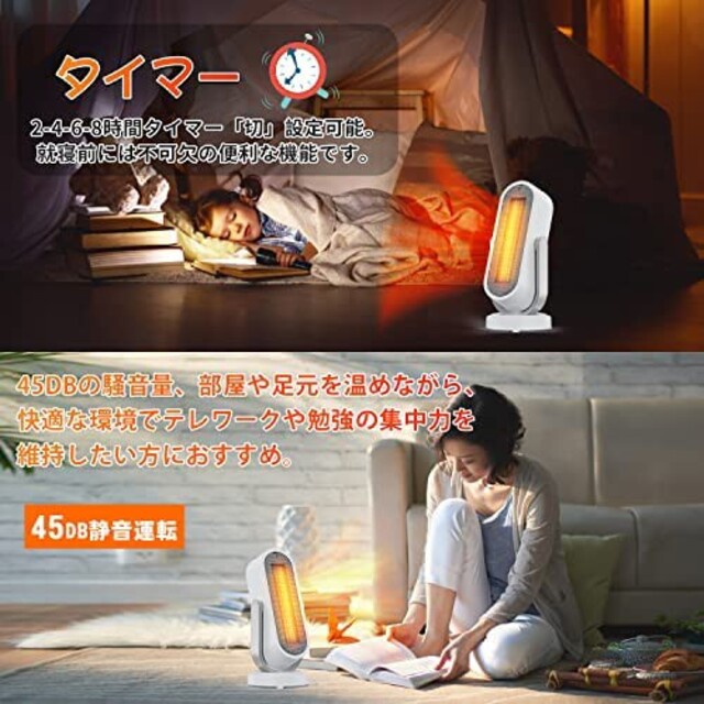 2022冬セラミックヒーターECO省エネモード&上下左右自動首振り 温度