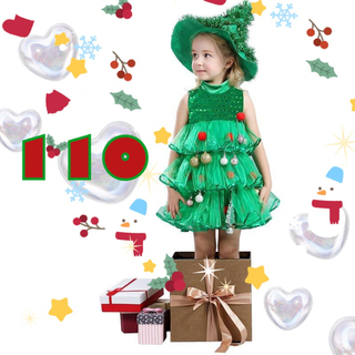 新品 クリスマス コスプレ 子供 ツリー 110 衣装 ワンピース 帽子 緑(ワンピース)