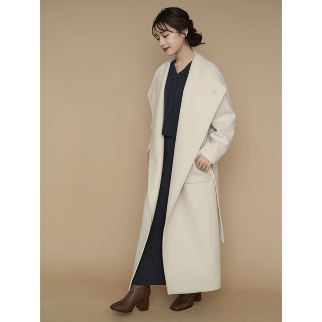 L’Or Wide Lapel Long Coat  アイボリー