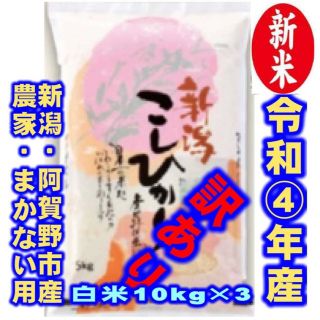 新米・令和4年産新潟コシヒカリ★色彩選別済白米10㌔×3袋★農家まかない用04(米/穀物)