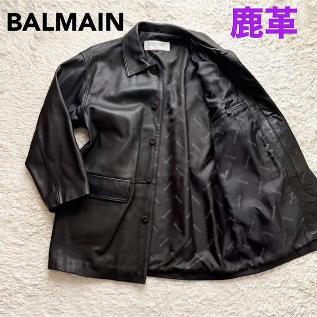 未使用級★BALMAIN レザージャケット　ディアスキン　鹿革 総柄　M 希少