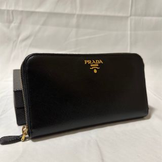 プラダ(PRADA)の【Aランク】PRADA サフィアーノレザー ウォレット ブラック ラウンドジップ(財布)