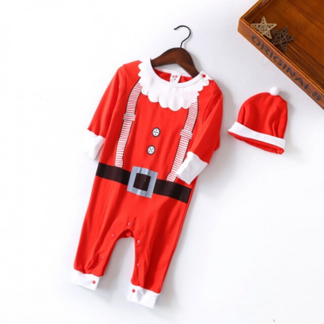 ベビー服 95cm クリスマス 赤 サンタ ロンパース コスプレ セット キッズ/ベビー/マタニティのベビー服(~85cm)(ロンパース)の商品写真