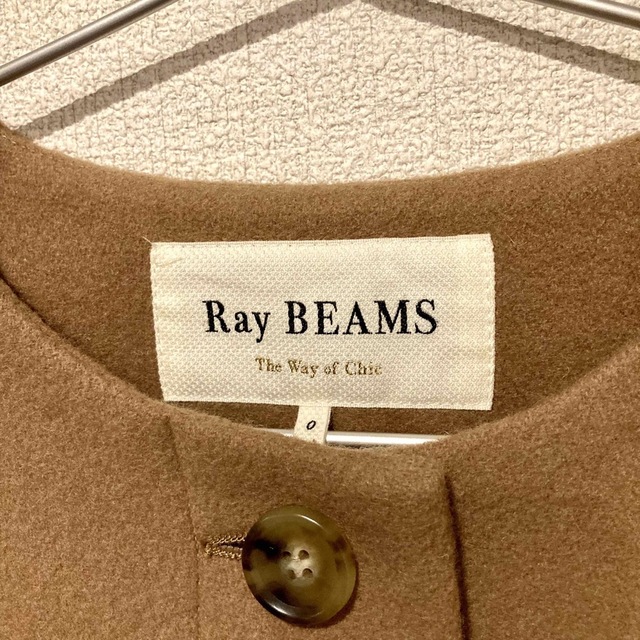 Ray BEAMS(レイビームス)の【新品】Ray BEAMS ボア切替ノーカラーコート キャメル レディースのジャケット/アウター(ロングコート)の商品写真