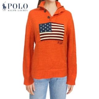 ポロラルフローレン(POLO RALPH LAUREN)の良品 古着 ラルフローレン ハイネック フラッグ コットン セーター オレンジ(ニット/セーター)