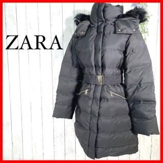 【新品タグ付き】ZARA ダウンコート ジャケット フェザー フード付き 黒 L