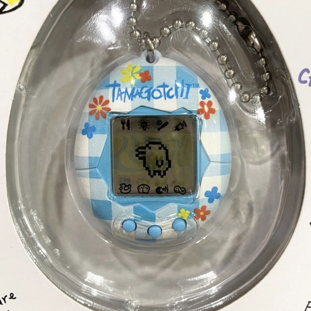 オリジナルたまごっち 水色チェック お花柄 新種発見 tamagotchi