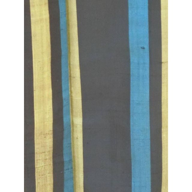 Ｓアンティークお仕立て上がり正絹紬　黒、金茶色、青色地に縞模様 レディースの水着/浴衣(着物)の商品写真