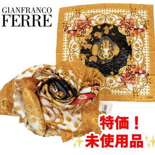 Gianfranco FERRE - 未使用　ジャンフランコ フェレ　スカーフ　シルク　ロゴ　獅子　イタリア製　№82