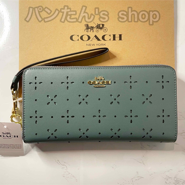 COACH - COACH グリーン 花柄 フラワー 透かし花柄 長財布の通販 by