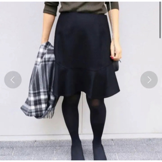 イエナ(IENA)のイエナ ウール フレア切り替えデザインスカート ブラック 黒  36(ひざ丈スカート)