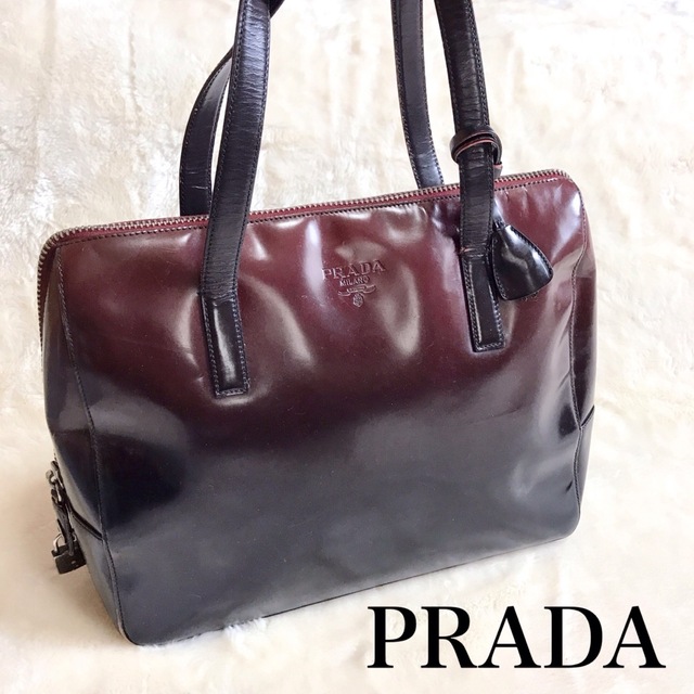 PRADA プラダ グラデーション ハンドバッグ トートバッグ レザー 赤