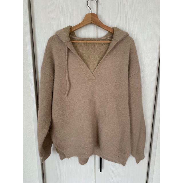 ANGORA OVER KNIT HOODIE ベージュ