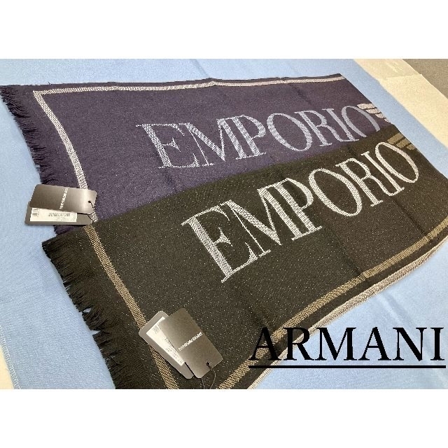 Emporio Armani(エンポリオアルマーニ)のエンポリオ アルマーニ　マフラー04　ブルー　専用ケース付き　新品 タグ付 メンズのファッション小物(マフラー)の商品写真