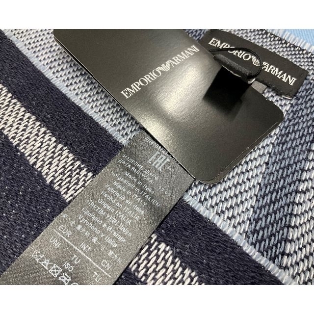 Emporio Armani(エンポリオアルマーニ)のエンポリオ アルマーニ　マフラー04　ブルー　専用ケース付き　新品 タグ付 メンズのファッション小物(マフラー)の商品写真