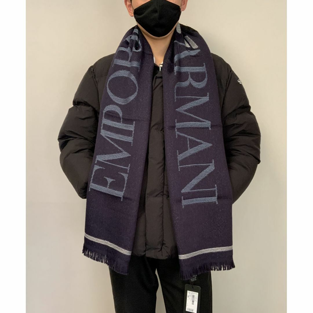 Emporio Armani(エンポリオアルマーニ)のエンポリオ アルマーニ　マフラー04　ブルー　専用ケース付き　新品 タグ付 メンズのファッション小物(マフラー)の商品写真