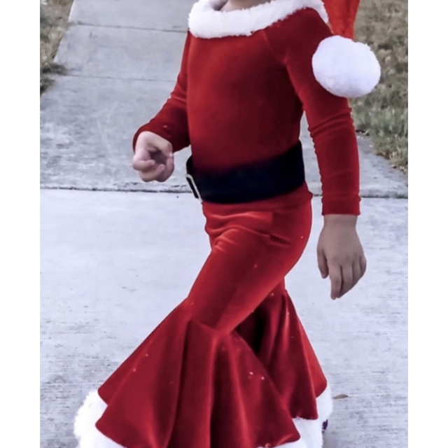 子ども クリスマス フレア セットアップ キッズ サンタさん コスプレ ふわふわ キッズ/ベビー/マタニティのキッズ服女の子用(90cm~)(ドレス/フォーマル)の商品写真