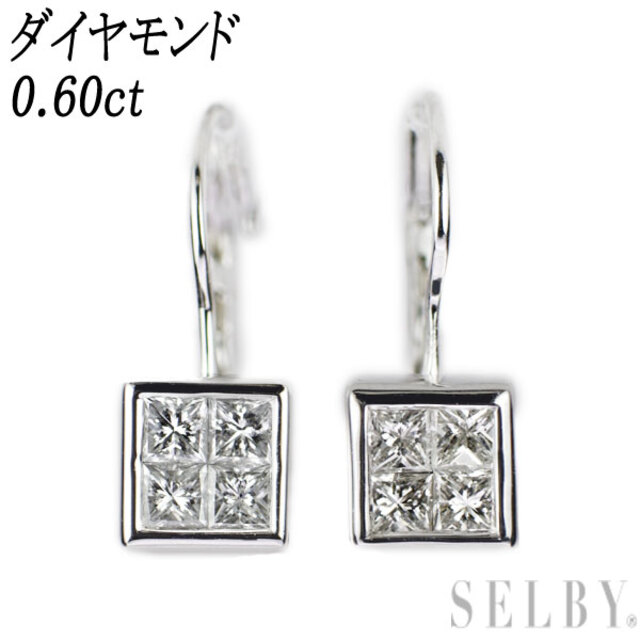 ピアスK14WG/ Pt900 ダイヤモンド ピアス 0.60ct ミステリーセッティング