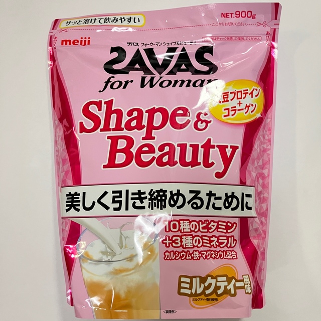 SAVAS(ザバス)のザバス for woman シェイプ＆ビューティ ミルクティー風味 900g 食品/飲料/酒の健康食品(プロテイン)の商品写真