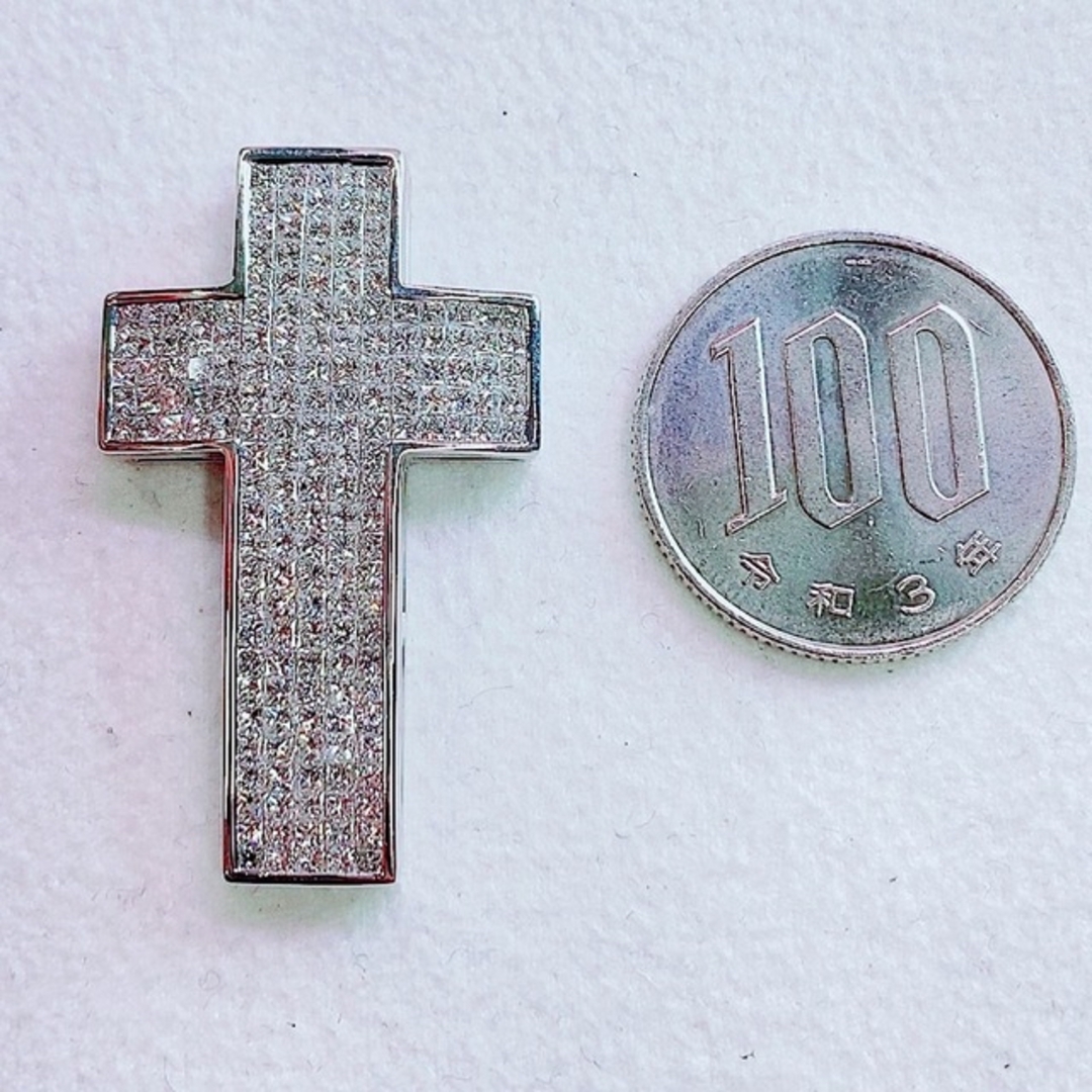☆3.21ct☆大振り✨クロスダイヤモンドK18WGペンダントネックレス