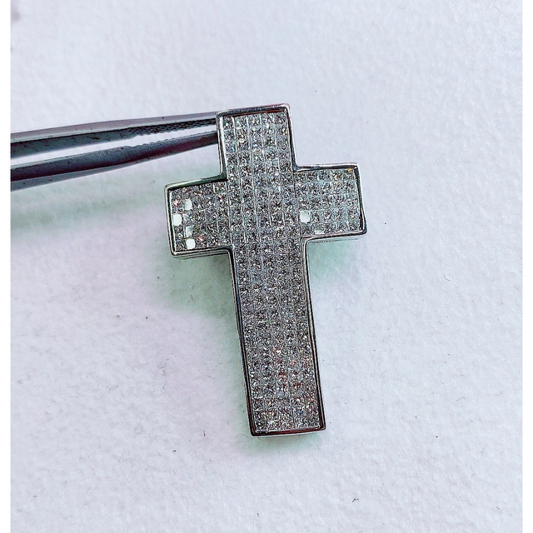 ☆3.21ct☆大振り✨クロスダイヤモンドK18WGペンダントネックレス