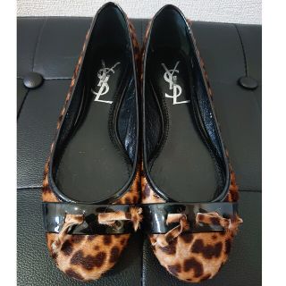 イヴサンローラン(Yves Saint Laurent)のYVES SAINT LAURENT ハラコフラットシューズ レオパード ヒョウ(バレエシューズ)