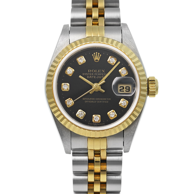 ROLEX - ロレックス デイトジャスト ダイヤモンド Ref.79173G ブラック A番 中古品 レディース 腕時計