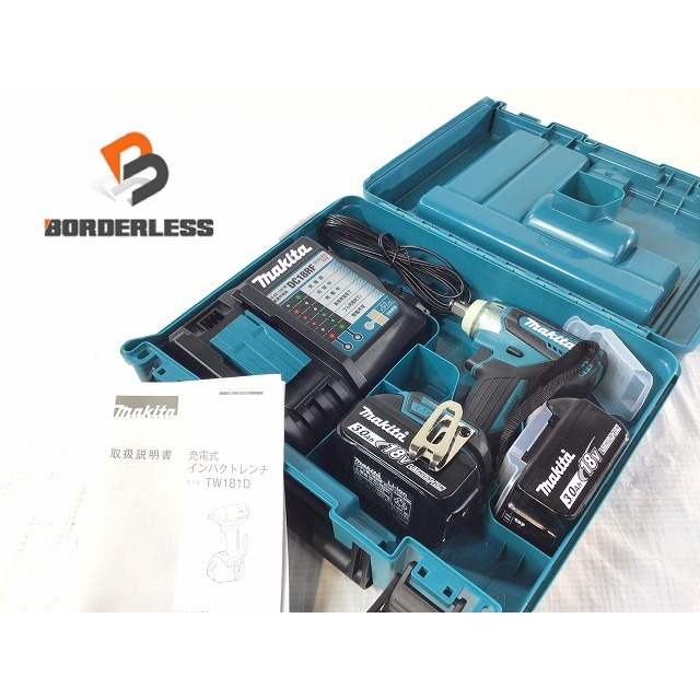 ☆極美品☆ makita マキタ 18V 充電式インパクトレンチ TW181DRFX 青/ブルー バッテリー2個(18V 3.0Ah) 充電器 ケース 62879自動車/バイク