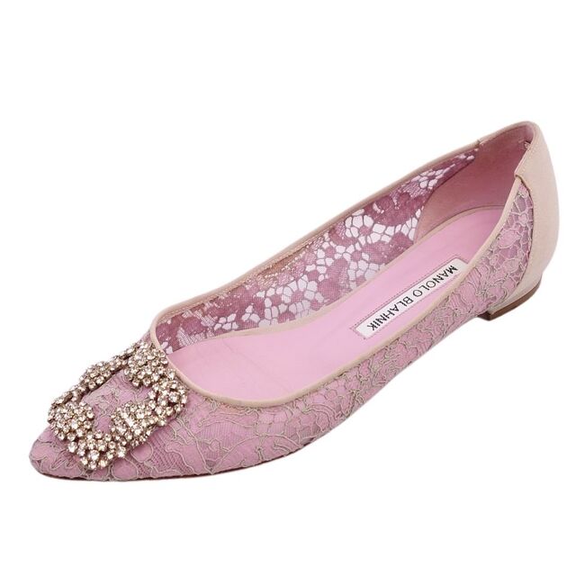 マノロ・ブラニク Manolo Blahnik パンプス ハンギシ フラットパンプス 総レース シューズ 靴 レディース イタリア製 36 1/2(23.5cm相当) ピンク/ベージュ | フリマアプリ ラクマ