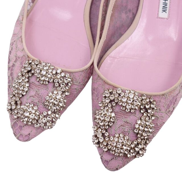 マノロ・ブラニク Manolo Blahnik パンプス ハンギシ フラットパンプス 総レース シューズ 靴 レディース イタリア製 36 1/2(23.5cm相当) ピンク/ベージュ