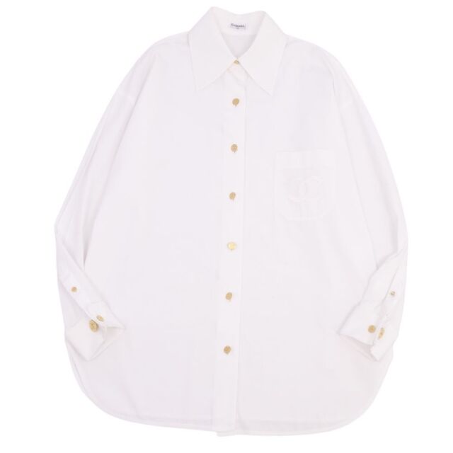 美品 Vintage シャネル CHANEL シャツ ブラウス ロングスリーブ ココマークボタン コットン トップス レディース M相当(サイズタグ欠品) ホワイト | フリマアプリ ラクマ