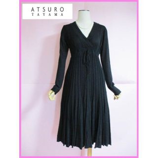 アツロウタヤマ(ATSURO TAYAMA)の【アツロウタヤマ】ニットロングワンピース　黒　ブラック　プリーツスカート(ロングワンピース/マキシワンピース)