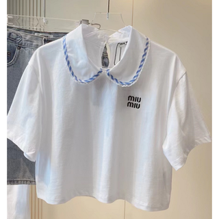 最新コレックション ミュウミュウmiumiu襟かわいい半袖Tシャツ シャツ