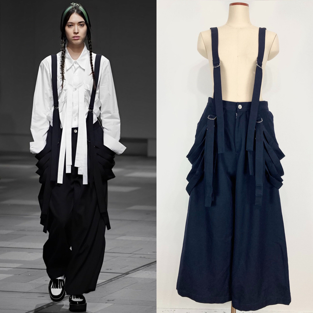 LIMI feu 19AW サージ サロペット ワイドパンツ 濃紺S 【保障できる