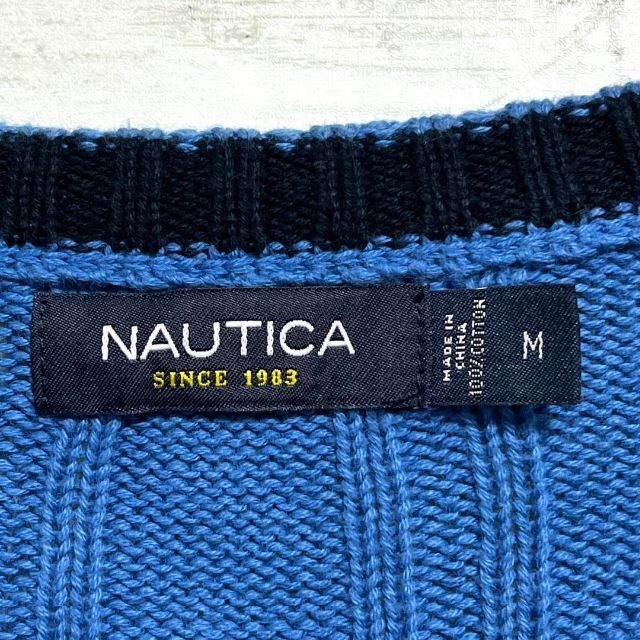 NAUTICA(ノーティカ)の26c ノーティカ ケーブルニット ワンポイントロゴ セーター ブルー メンズのトップス(ニット/セーター)の商品写真