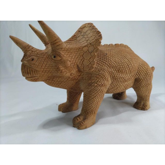 恐竜彫刻【トリケラトプス】35cm 木彫り彫刻 送料無料!