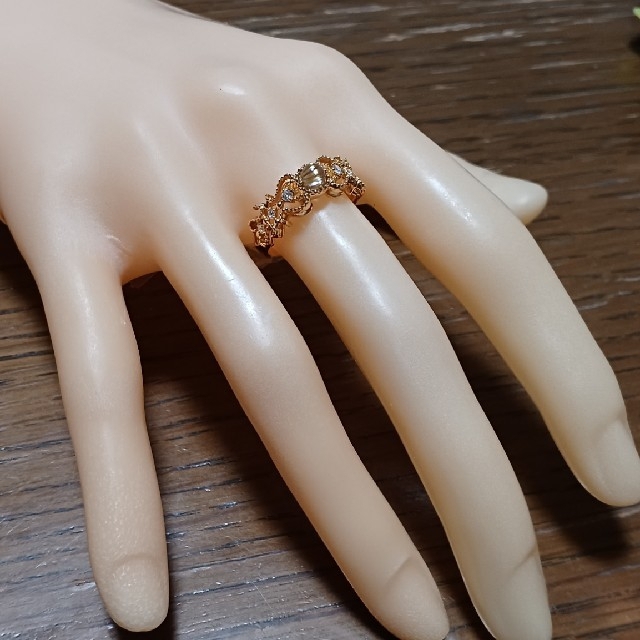 K18ダイヤモンド　ルイテッドクオーツキャッツアイリング レディースのアクセサリー(リング(指輪))の商品写真