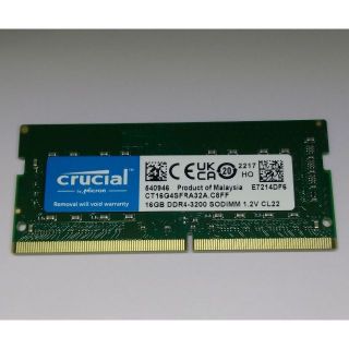 Crucial PC4-25600 DDR4-3200 16GBノートPCメモリ(PCパーツ)