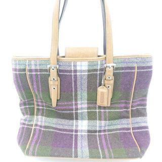 コーチ(COACH)のCOACH コーチ ハンドバッグ パープル グリーン チェック柄(ハンドバッグ)