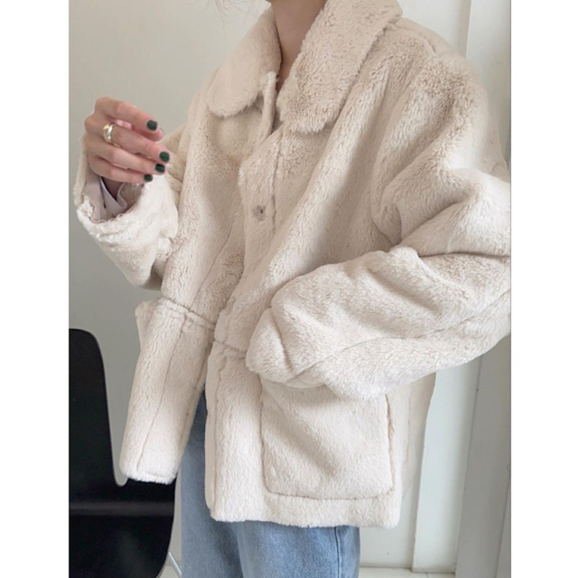 Ponpon white teddy coat エコファーコート