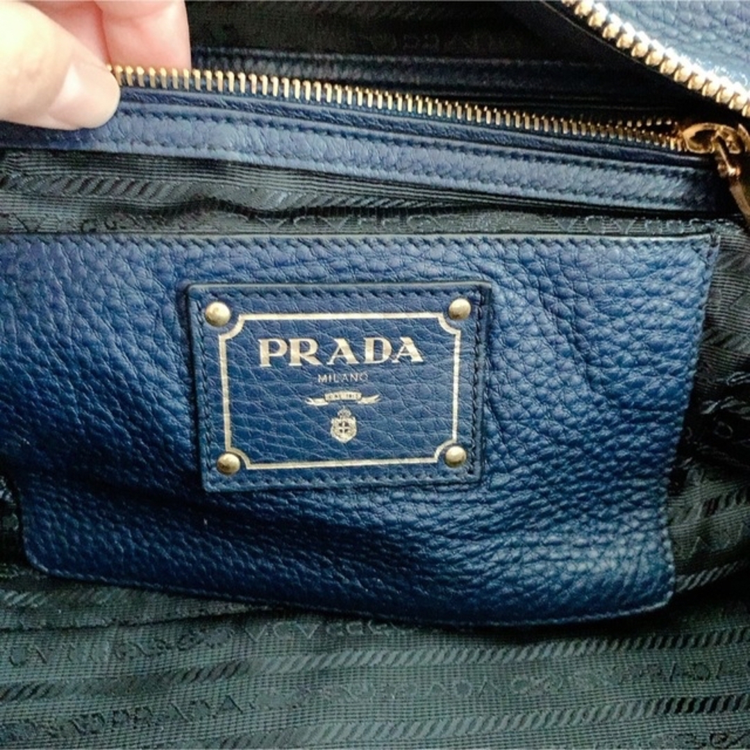 PRADA プラダ  ハンドバッグ　レザー スクエア型ボストン ブルー
