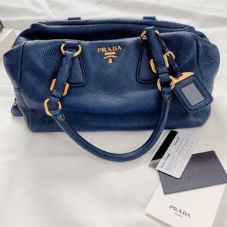 プラダ(PRADA)のPRADA プラダ  ハンドバッグ　レザー スクエア型ボストン ブルー(ハンドバッグ)